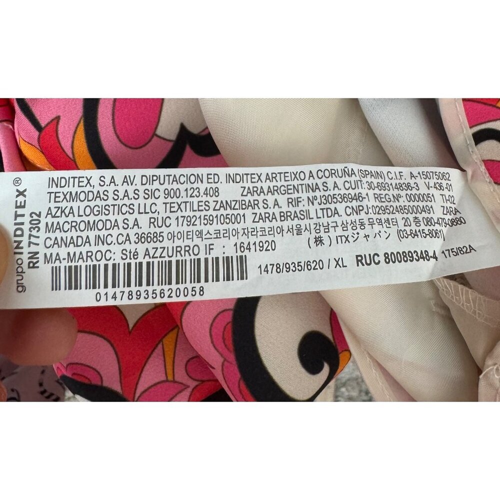 Zara Printed HR Trouser Pants Tapered Leg Floral Barbie Pink cropped Sz XL - Picture 9 of 10